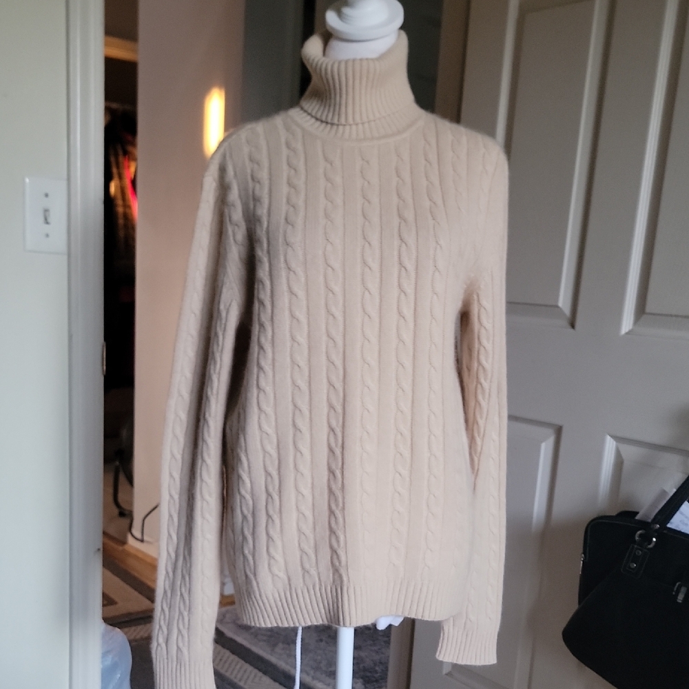 Lauren Ralph Lauren Cable Knit Turtleneck Cashmere Sweater - Cream